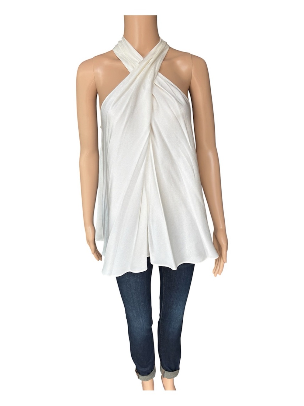 NWT A.L.C. Ivory Silk Feel Draped Sleeveless Halter Blouse Top Women’s 6